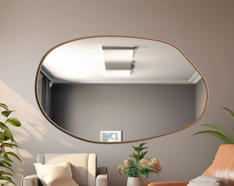Goud ingelijste onregelmatige spiegel, moderne asymmetrische badkamerspiegel, woondecoratie, wandspiegel, luxe wandspiegel, entreespiegel