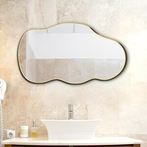 Asymmetrical Mirror, Irregular Shaped Mirror, Wall Mirror, Aesthetic Bathroom Mirror, Gold Framed Bedroom Mirror, Unique Mirror Decoration