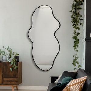 Modern Asymmetrical Mirror, Irregular Shaped Mirror, Wall Mirror, Aesthetic Bathroom Mirror, Black Framed Mirror, Unique Mirror Decoration