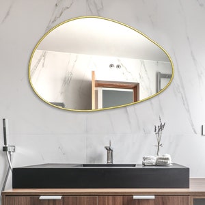 Modern Oval Wall Mirror: Gold or Black Frame, Irregular Shape