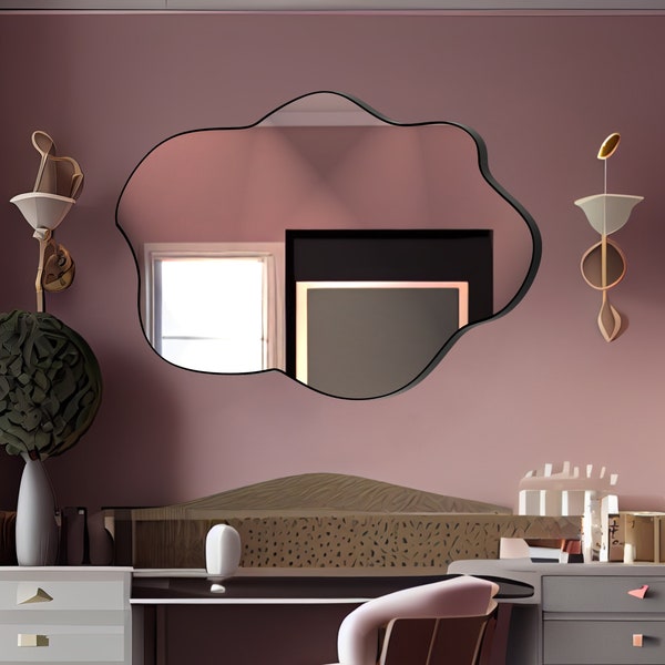 Miroir nuage ondulé, Miroir asymétrique moderne, Miroir mural, Miroir de salle de bain esthétique, Décoration de maison, Miroir pour maison moderne, Grand miroir