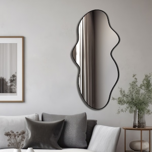 Modern Asymmetrical Mirror, Irregular Shaped Mirror, Wall Mirror, Aesthetic Bathroom Mirror, Black Framed Mirror, Unique Mirror Decoration zdjęcie 7