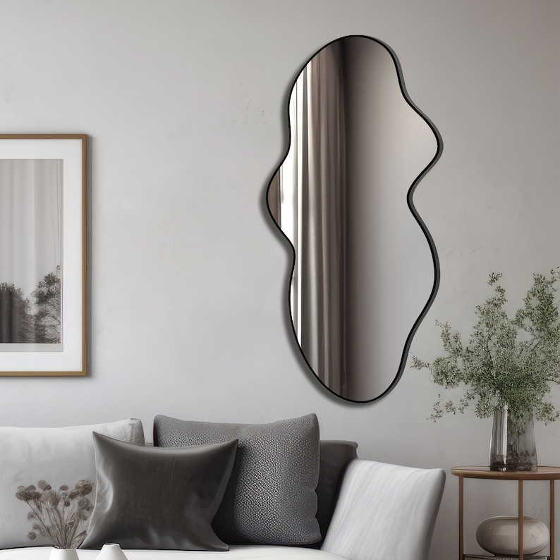 Modern Asymmetrical Mirror, Irregular Shaped Mirror, Wall Mirror, Aesthetic Bathroom Mirror, Black Framed Mirror, Unique Mirror Decoration zdjęcie 7