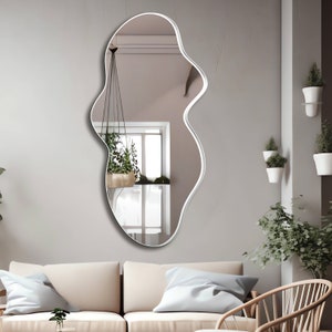 Modern Asymmetrical Mirror, Irregular Shaped Mirror, Wall Mirror, Aesthetic Bathroom Mirror, Black Framed Mirror, Unique Mirror Decoration zdjęcie 8