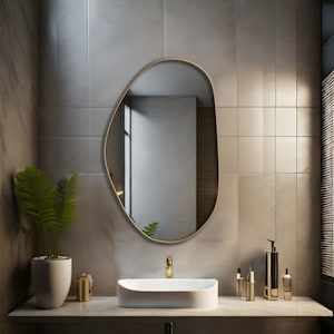 Wavy Irregular Shaped Mirror, Modern Asymmetrical Gold Framed Mirror, Aesthetic Bathroom Mirror, Modern Home Decor, Large Mirror