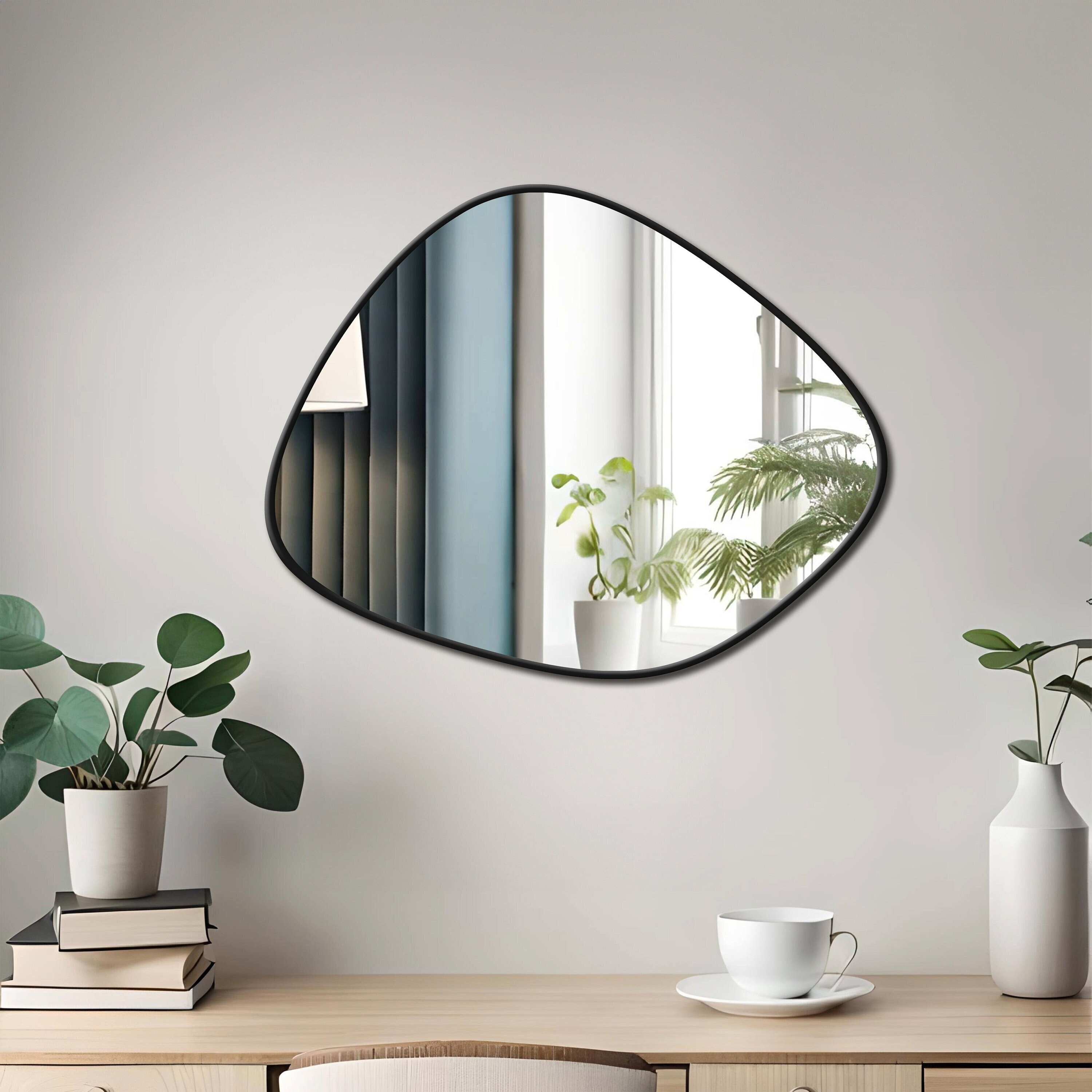 Black Asymmetrical Wall Mirror, Irregular Mirror Home Decor, Aesthetic