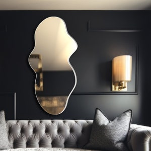 Modern Asymmetrical Mirror, Irregular Shaped Mirror, Wall Mirror, Aesthetic Bathroom Mirror, Black Framed Mirror, Unique Mirror Decoration zdjęcie 9