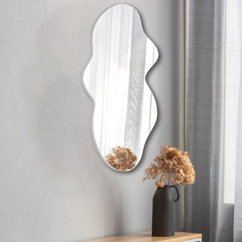 Modern Asymmetrical Mirror, Irregular Shaped Mirror, Wall Mirror, Aesthetic Bathroom Mirror, Black Framed Mirror, Unique Mirror Decoration zdjęcie 10