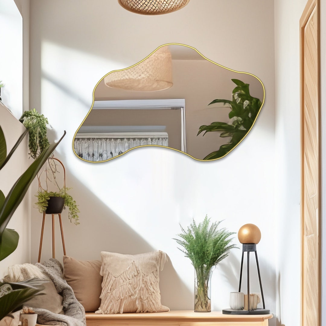 Espejo Asimétrico Con Marco Dorado, Decoración De Pared Moderna E Irregular. - México