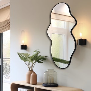 Modern Asymmetrical Mirror, Irregular Shaped Mirror, Wall Mirror, Aesthetic Bathroom Mirror, Black Framed Mirror, Unique Mirror Decoration zdjęcie 2