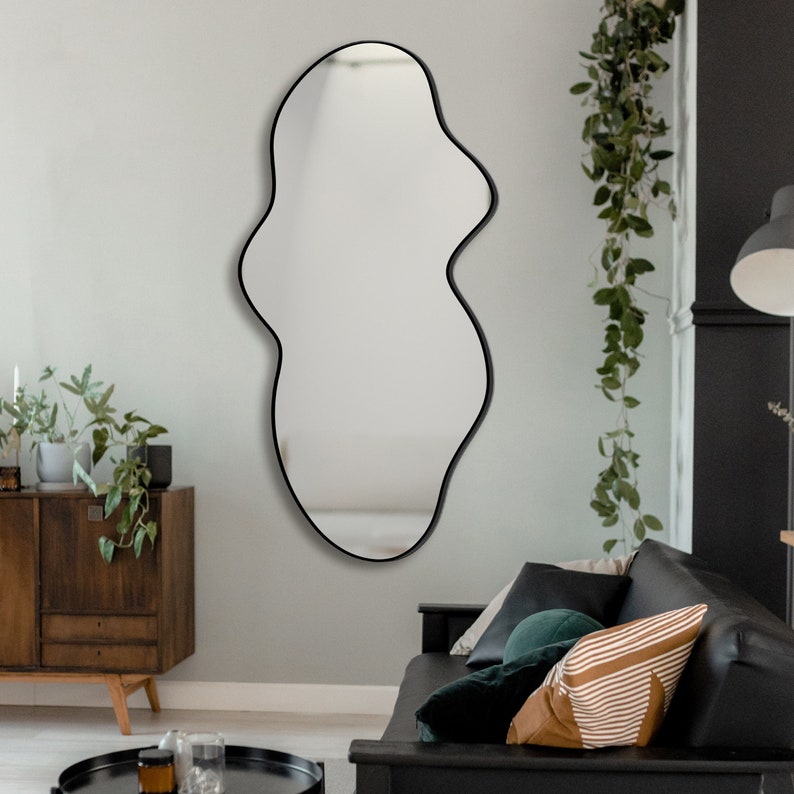 Modern Asymmetrical Mirror, Irregular Shaped Mirror, Wall Mirror, Aesthetic Bathroom Mirror, Black Framed Mirror, Unique Mirror Decoration zdjęcie 1