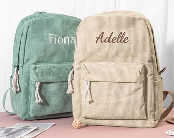 Gepersonaliseerde kinderrugzak, geborduurde rugzak, geborduurde corduroy rugzak, cadeaus voor kinderen, verjaardagscadeau voor kinderen, boekentas met namen