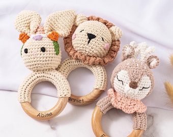 Personalisierte Rassel für Babyparty, Namen Gravur Baby Geschenk, Holz Rassel Ring für Neugeborene Geschenk, Neugeborene Geschenk, Geschenk für Neffe Nichte