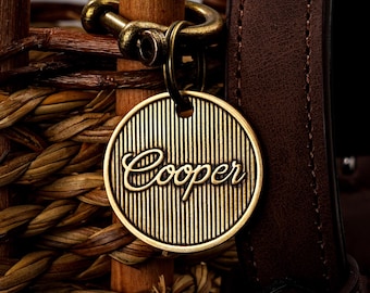 Custom Deep Engraved Brass Pet Tag, Personalized Dog Tag, Cat ID Tag, Brass Dog Tag, Dog Collar Tag, 3cm Pet Name Tag, Unique Gift for Pet