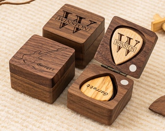 Custom Engraved Wooden Guitar Picks, Personalized Guitar Pick Box Storage ,Wood Guitar Pick Organizer, Music Gift for Guitarist Musician