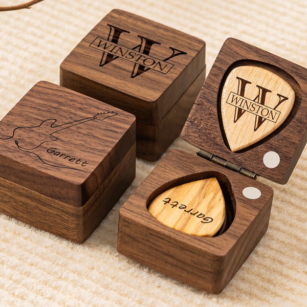 Custom Engraved Wooden Guitar Picks, Personalized Guitar Pick Box Storage ,Wood Guitar Pick Organizer, Music Gift for Guitarist Musician