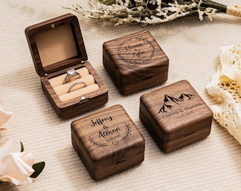 Wooden Ring Box with Custom Name, Personalized Engagement Ring Box, Wedding Ring Box, Anniversary Gift, Engraved Ring Box, Ring Box Proposal