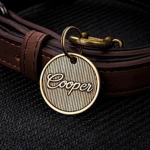 Personalized Brass Pet ID Tag, Engraved Dog Cat Tag, 30mm Dog Name Tag, Custom Dog Tag for Collar, Pet Gifts, Dog ID Tag with Phone Number