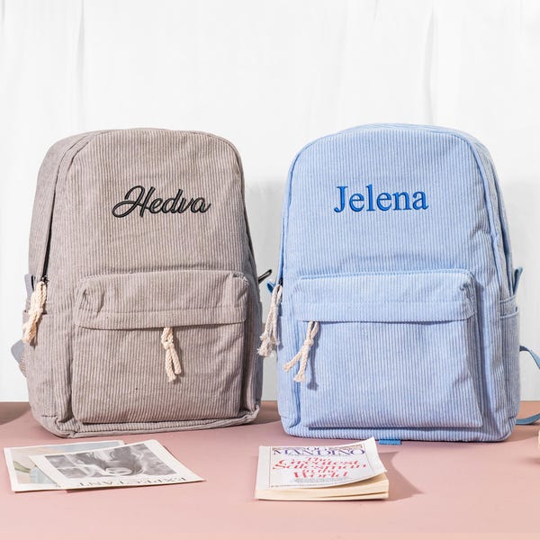 Mochila de pana para estudiantes, mochila infantil personalizada con nombre, mochila infantil bordada, mochila de pana bordada, mochila escolar personalizada