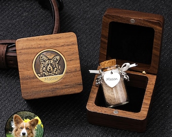 Gepersonaliseerde houten dierenbont aandenkendoos met messing inleg, aangepaste huisdierfoto herdenkingsdoos, houten dierenhaardoos met naam, huisdierherdenkingscadeau