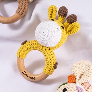 Crochet Toy Rattle for Babies, Personalized Baby Shower Gift, Wooden ...