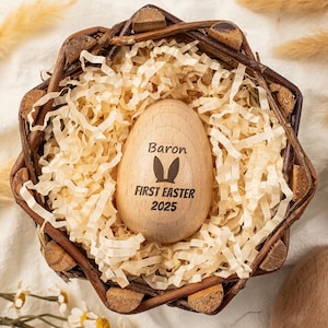 Personalisierte musikalische hölzerne Osterei-Schüttler, gravierte Ei-Shaker-Kinder, Kindermusikinstrument, Ostergeschenke, Baby-erstes Ostern