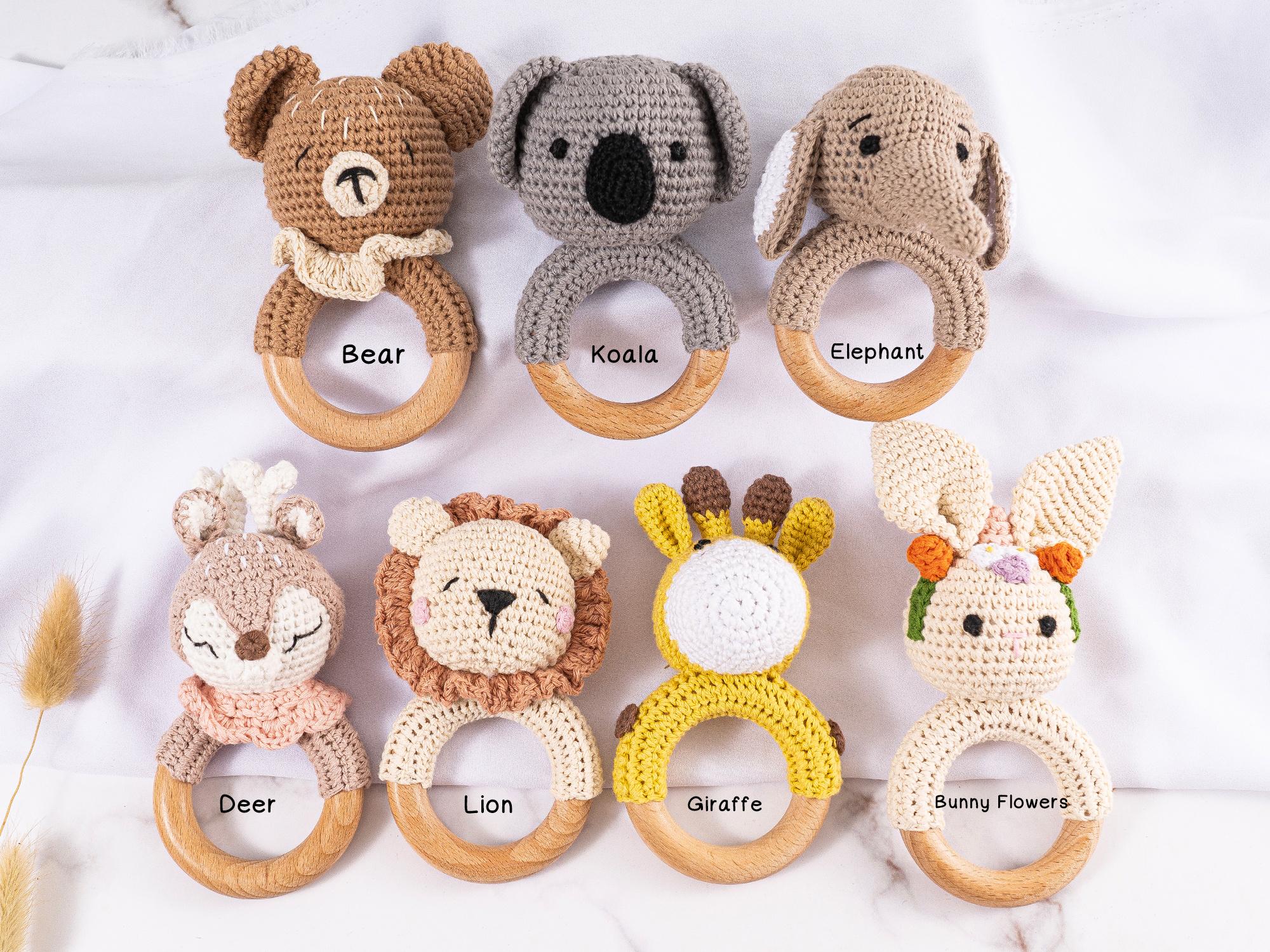 Crochet Toy Rattle for Babies, Personalized Baby Shower Gift, Wooden ...