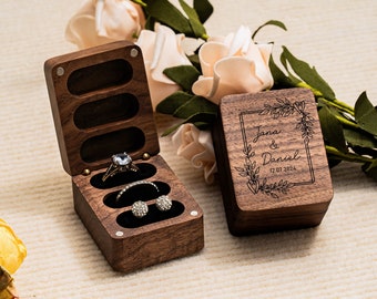 Engagement Ring Box Personalized, Wooden Ring Box for Wedding Ceremony, Triple Slots Wedding Ring Box, Ring Bearer Box, Anniversary Gifts