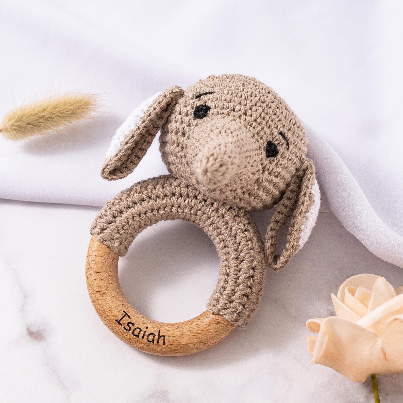 Ebay Rattle Crochet Toy Rattle for Babies, Personalized Baby Shower Gift, Wooden ...