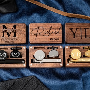 Gemelos para padrinos de boda, gemelos grabados para hombre, regalos para padrinos de boda, gemelos de boda y juego de pinzas para corbata, propuesta de padrinos de boda, juego de regalo para padrinos de boda