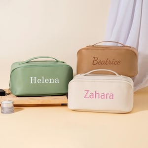 Embroidered Makeup Bag, Large Capacity Cosmetic Bag, Christmas Gift Women, Bridesmaid Gifts, Leather Makeup Organizer, Bridal Shower Gift