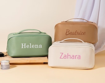 Embroidered Makeup Bag, Large Capacity Cosmetic Bag, Christmas Gift Women, Bridesmaid Gifts, Leather Makeup Organizer, Bridal Shower Gift