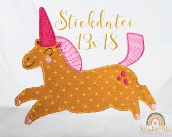 Embroidery file unicorn, application for the embroidery machine, size 13 x 18 / 5x7 inch format: dst/ exp/hus/jef/pes/vip/vp3/xxx