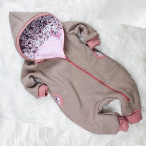 Wollen wandelpakje voor baby&#39;s en kinderen, wandelpakje baby herfst/winter beige bloemen maat: 50/ 56/62/68/ 74/ 80/ 86/ 92/ 98/ 104/ 110/ 116/ 122