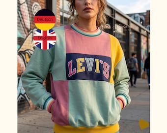 Molde para blusa de moletom feminina com frente em patchwork | Tamanhos 32-46 | Alemão/Inglês e fácil para iniciantes | Molde em PDF