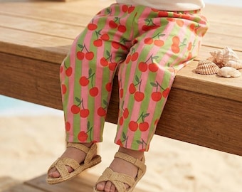 Pantaloni alla moda a gamba dritta per neonati e bambini piccoli (0-3 anni) in popeline | Pantaloni estivi leggeri a forma di O | Selezione personalizzata del tessuto
