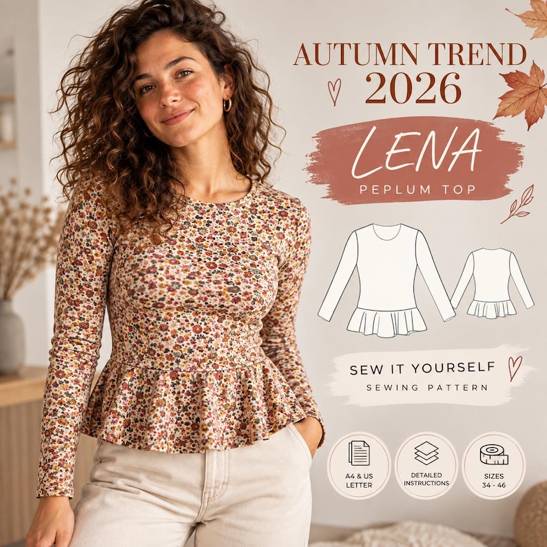 Basque Classic Patterns Patron de couture PDF pour femme LENA Top péplum – Top en jersey à ...