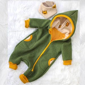 Wollen wandelpakje voor baby&#39;s en kinderen, wandelpakje baby winter, groen/geel met tijger maat: 50/ 56/ 62/ 68/ 74/ 80/ 86/ 92/ 98/ 104/ 110/116/122