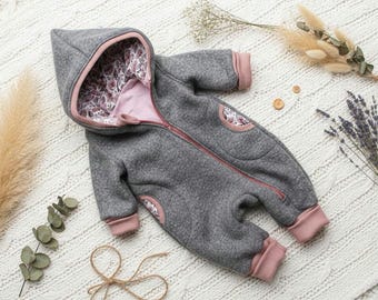 Combinaison bébé en laine bouillie | Combinaison en laine bouillie faite main, 100% laine vierge, doublée | Combinaison mi-saison en pure laine vierge pour enfants, tailles 50 à 122 | Idée cadeau de Noël