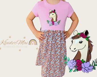 Robe d'été avec motif cheval manches courtes, robes de cheval pour filles, robe en jersey, robe d'anniversaire taille : 86/92/98/104/110/116/122/128/134/140/146/152