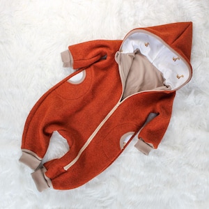Wollen wandelpakje voor baby&#39;s en kinderen, wandelpakje baby herfst/winter koper met vos maat: 50/ 56/62/68/ 74/ 80/ 86/ 92/ 98/ 104/ 110/ 116/ 122