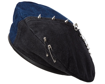Pierced denim beret PUNK. Grunge beret. Rebel spirit. Suitable for men and for women. Bestseller.