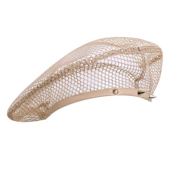 Pierced summer beret VENT BEIGE. Handmade accessory with studs. Looks cool and stylish for both men and women.