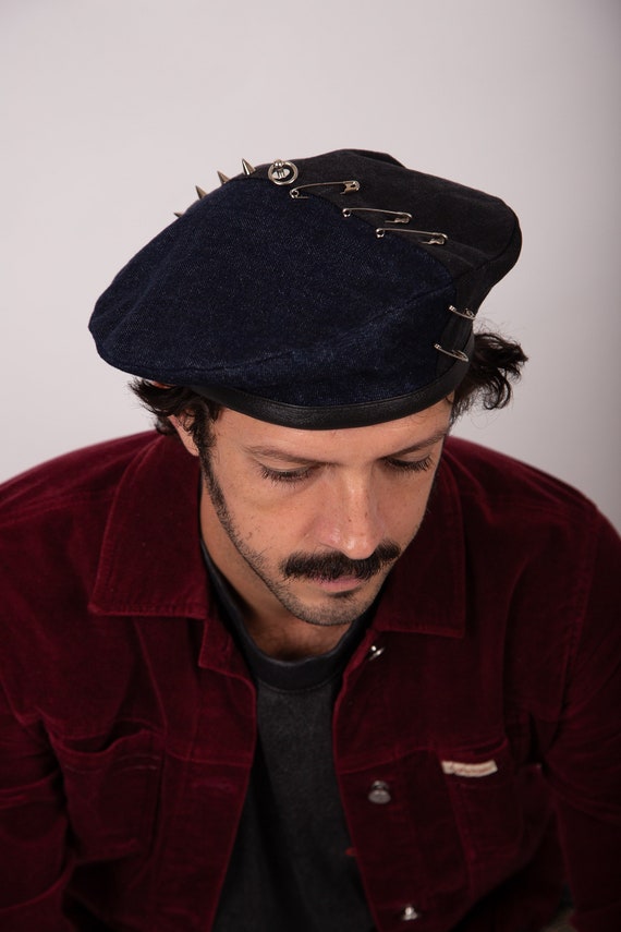 Pierced Denim Beret PUNK. Grunge Beret. Rebel Spirit. Suitable for