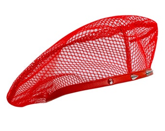 Pierced summer beret VENT ROUGE. Handmade. Rebel beret. Summer gift ideas. Designer hat. Studs. Cool hat. French style. Summer clothing.