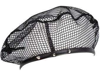 Pierced summer beret VENT NOIR. Handmade. Rebel beret. Summer gift ideas. Designer hat. Studs. Cool hat. French style. Summer clothing.