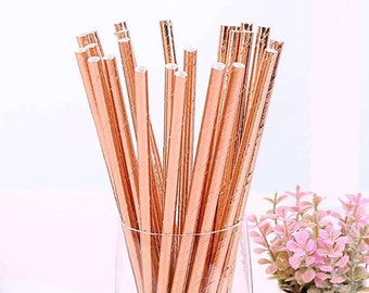 Pack of 25. Rose gold disposable paper straws. Metallic color straws. For weddings, birthdays, parties and other special events.
