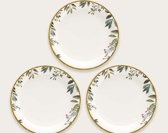 white and gold paper plates