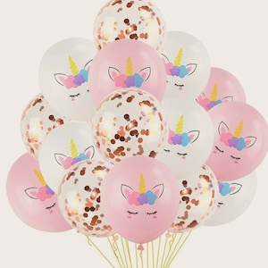 Ballons licornes : ballons confettis or rose, décorations de fête d&#39;anniversaire (15 pièces)