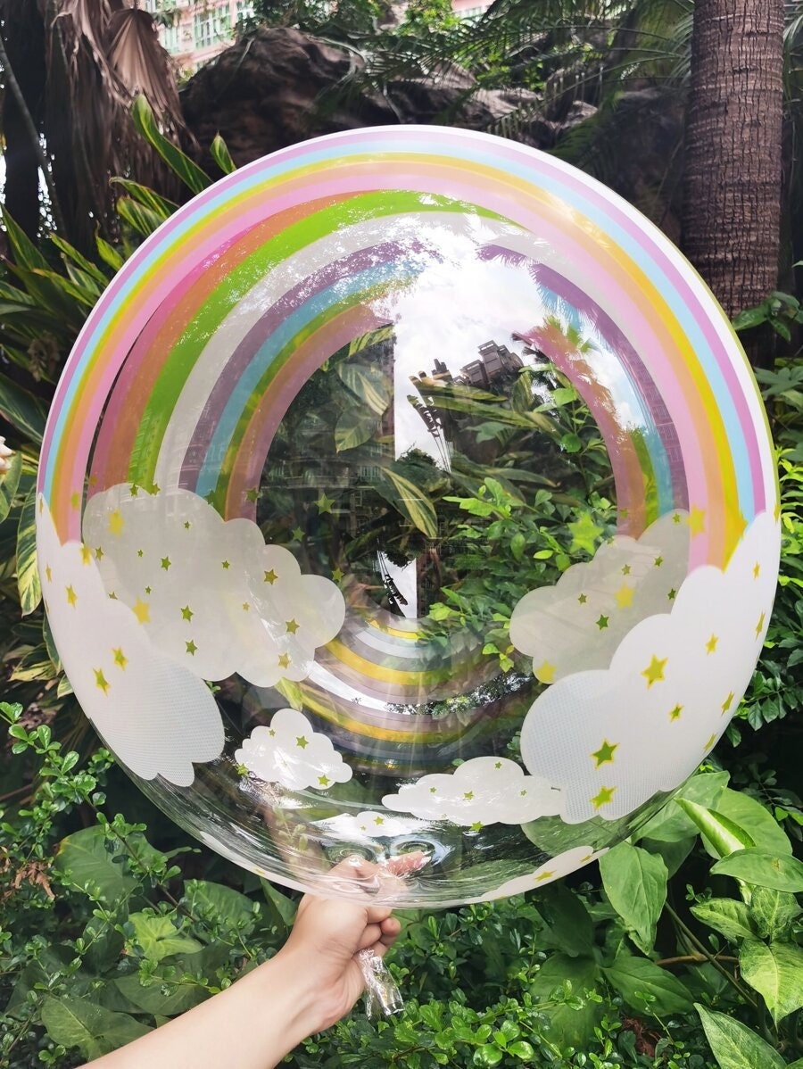 Rainbow print bubble balloon. Colorful bubble balloon for birthdays and other special events.